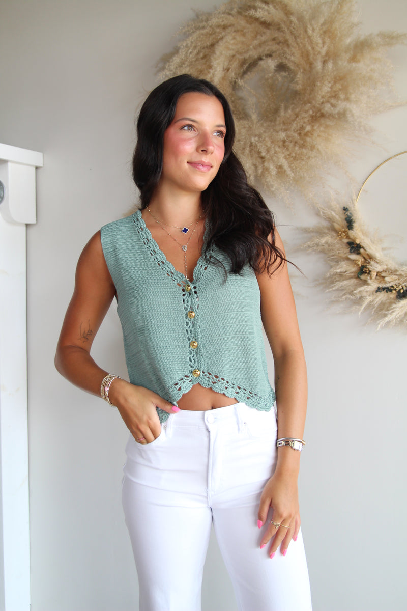 Kari Crochet Vest - Green