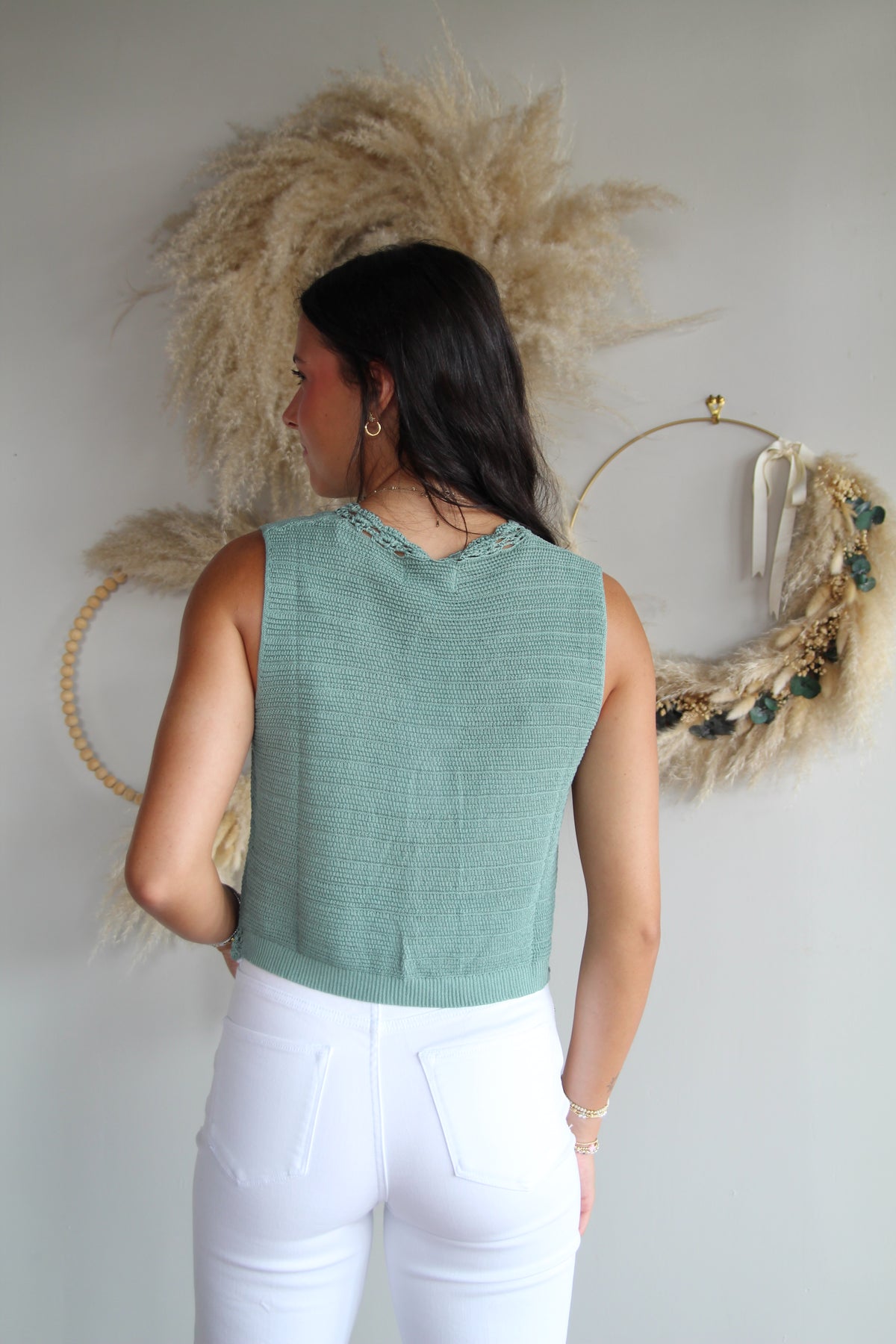 Kari Crochet Vest - Green