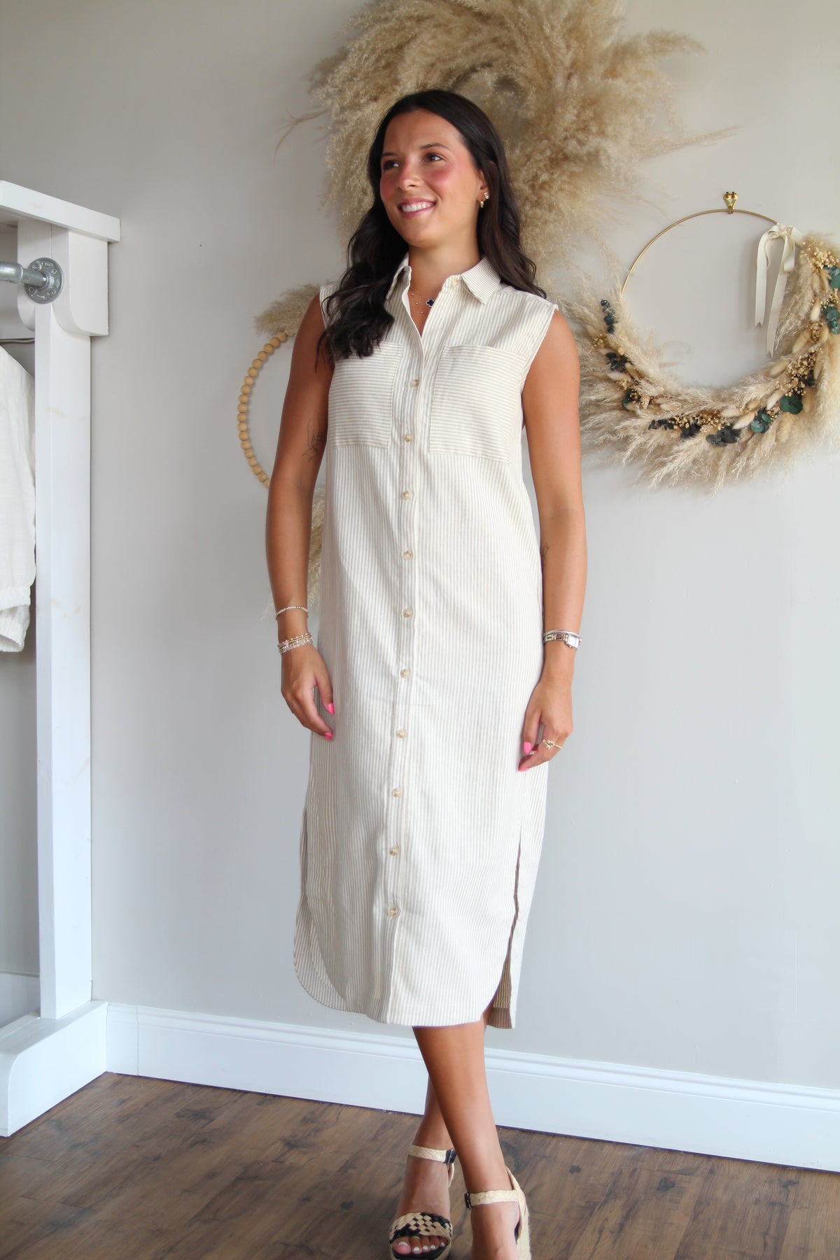 Linen Sleeveless Button Dress