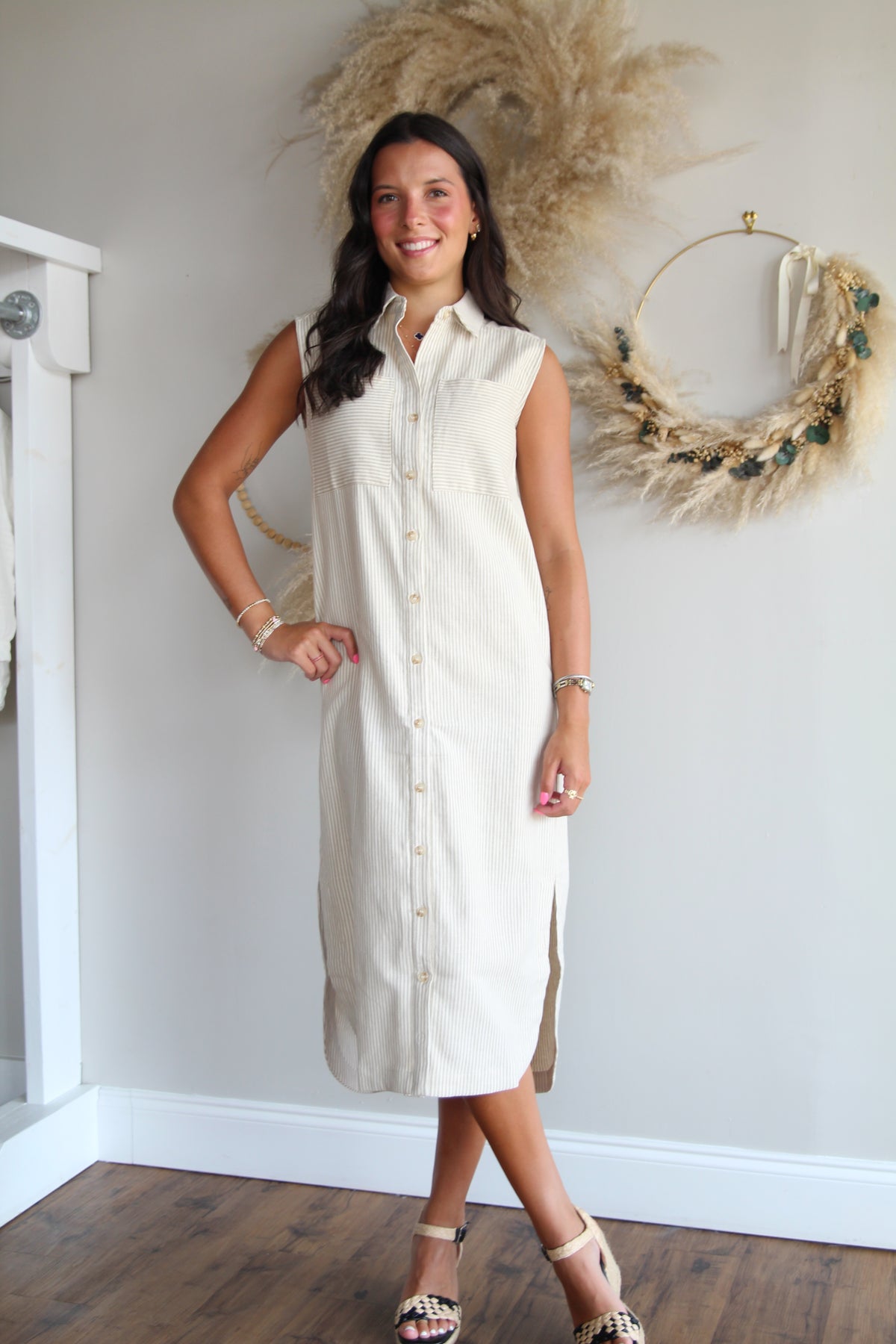 Linen Sleeveless Button Dress