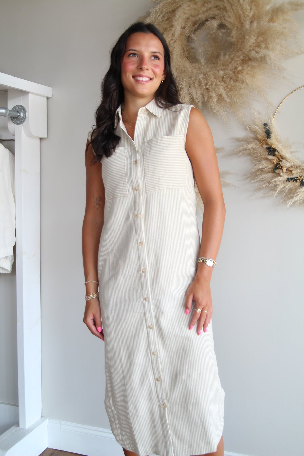 Linen Sleeveless Button Dress