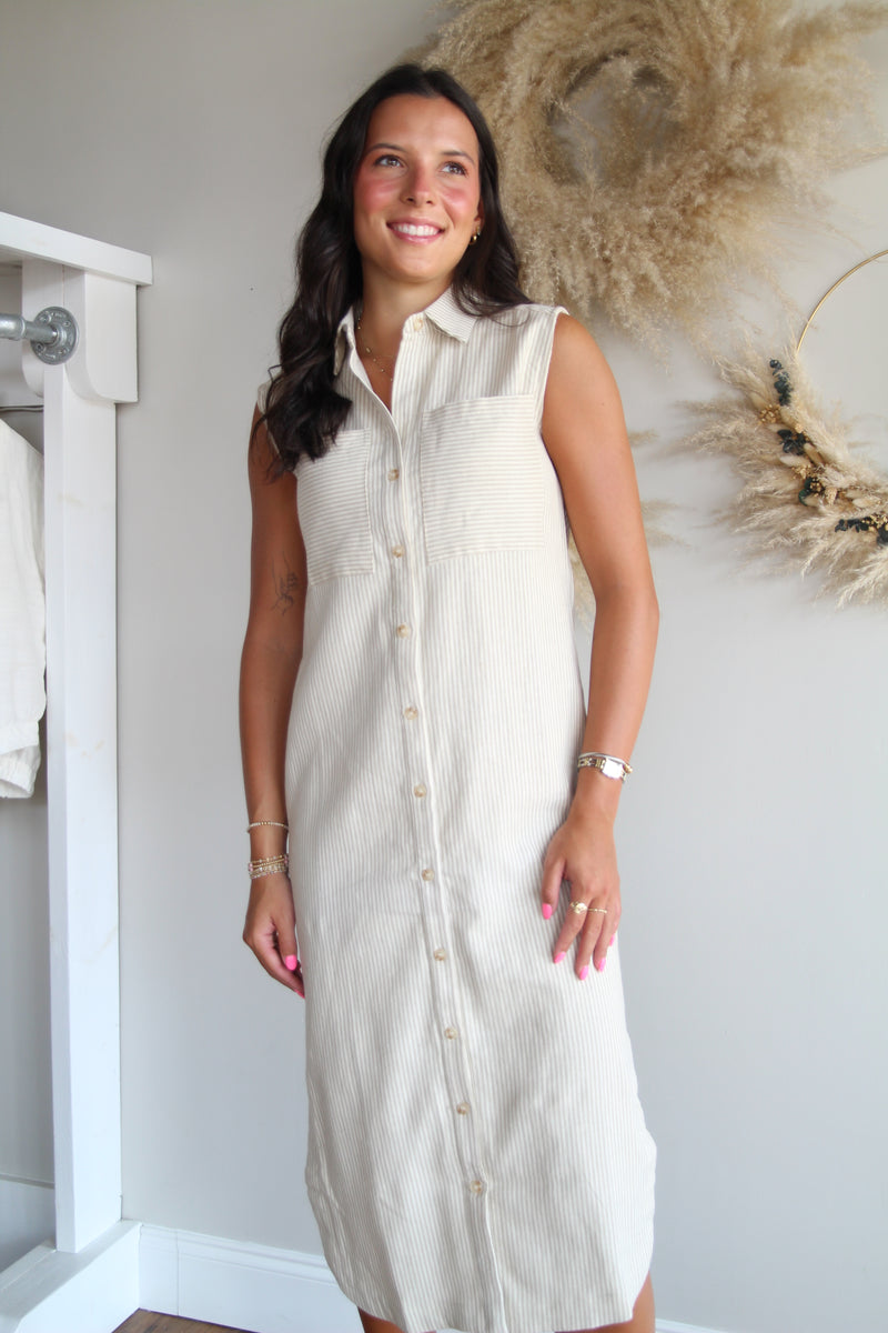 Linen Sleeveless Button Dress