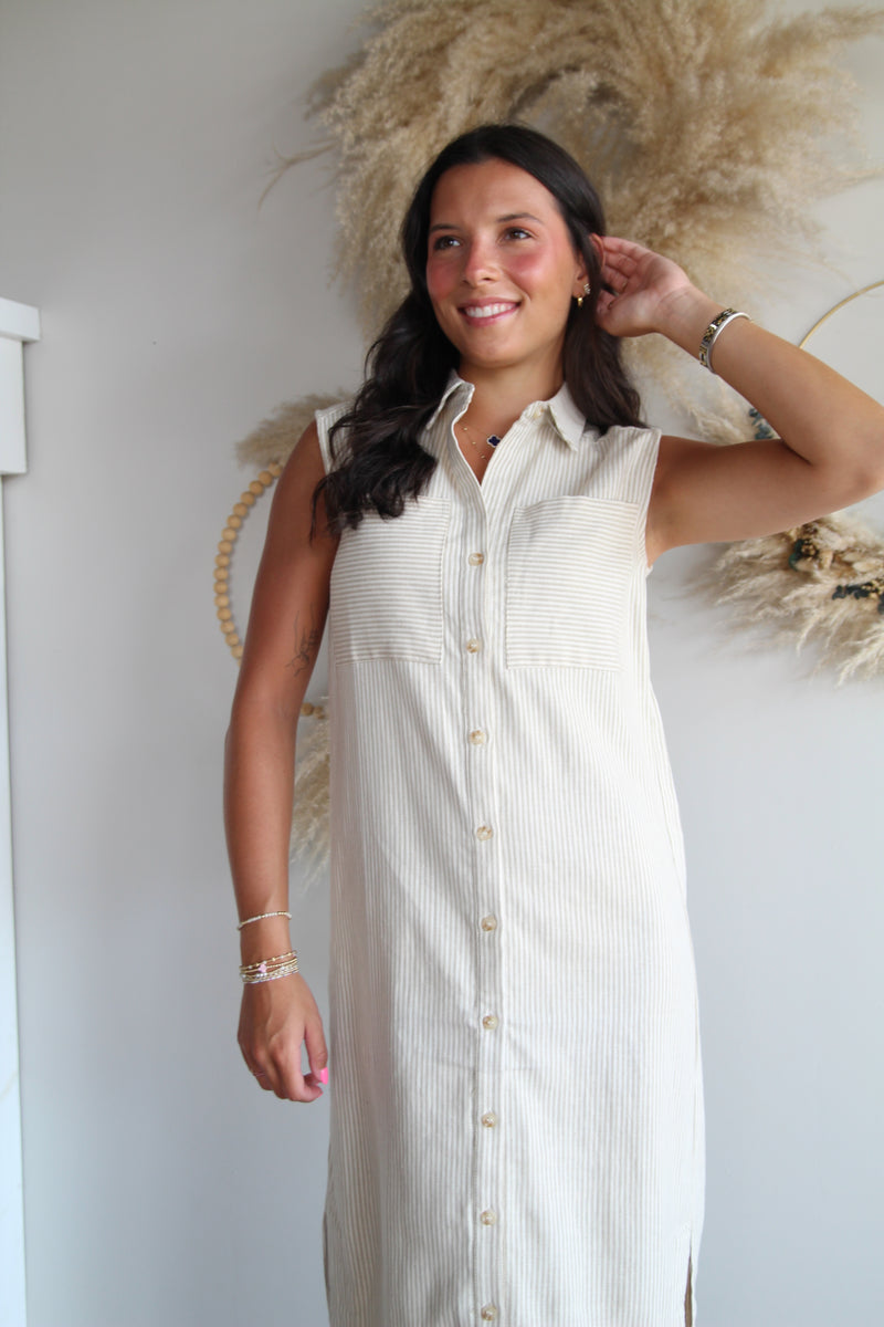 Linen Sleeveless Button Dress