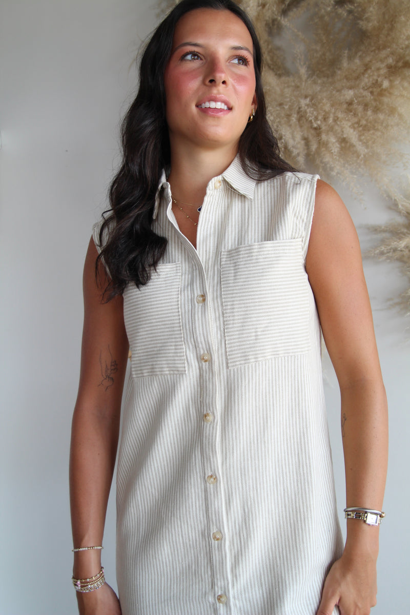 Linen Sleeveless Button Dress