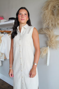 Linen Sleeveless Button Dress