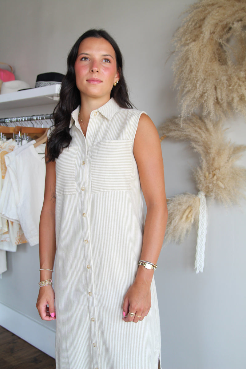 Linen Sleeveless Button Dress