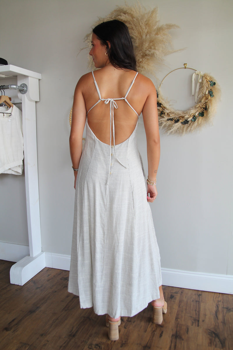 lisa open back linen dress Open Back Linen Maxi Dress: Handmade Summer Strap Dress WINONA