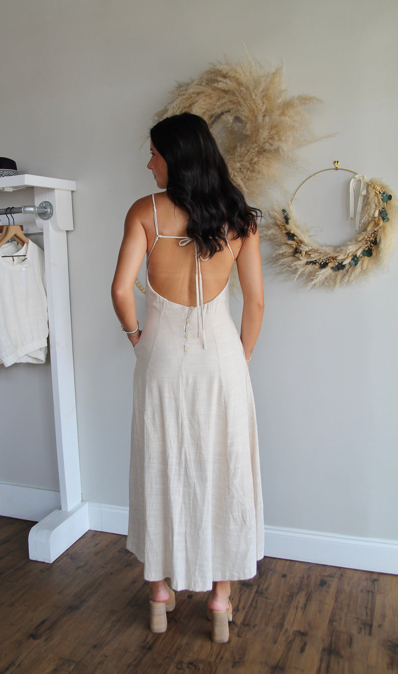 Lisa Striped Linen Dress - Taupe Lisa Striped Linen Dress - Taupe