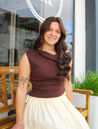 Elevated Off Shoulder Top - Chocolate