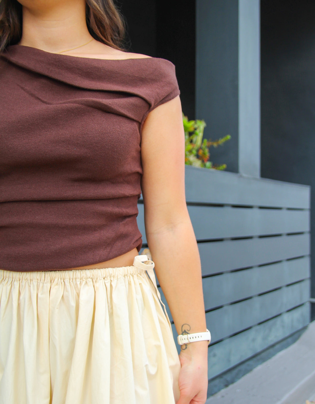 Elevated Off Shoulder Top - Chocolate