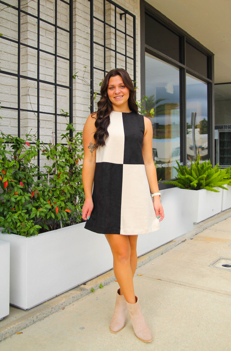 Suede Contrast Shift Dress