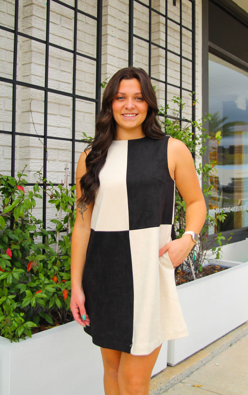 Suede Contrast Shift Dress