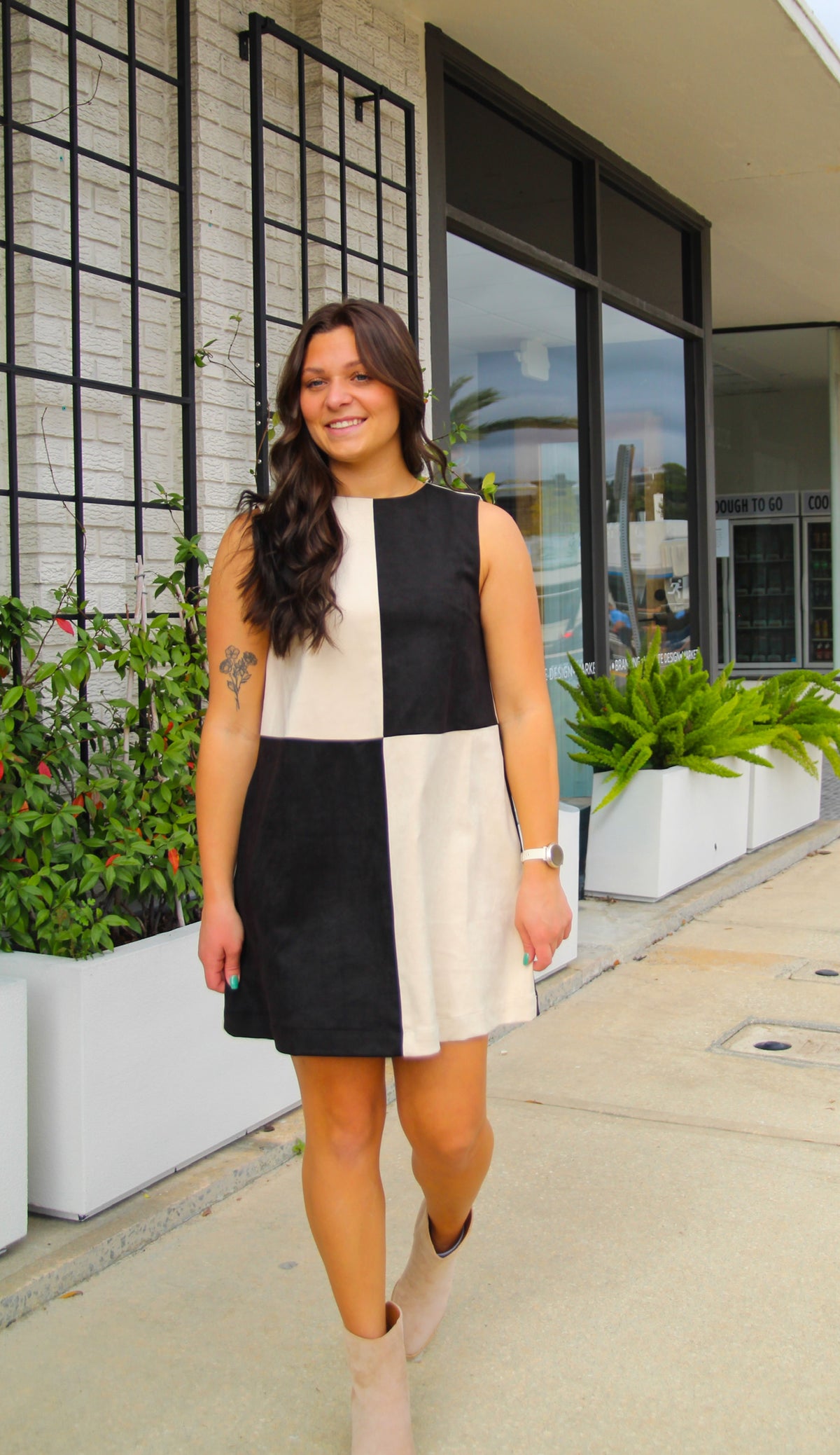 Suede Contrast Shift Dress