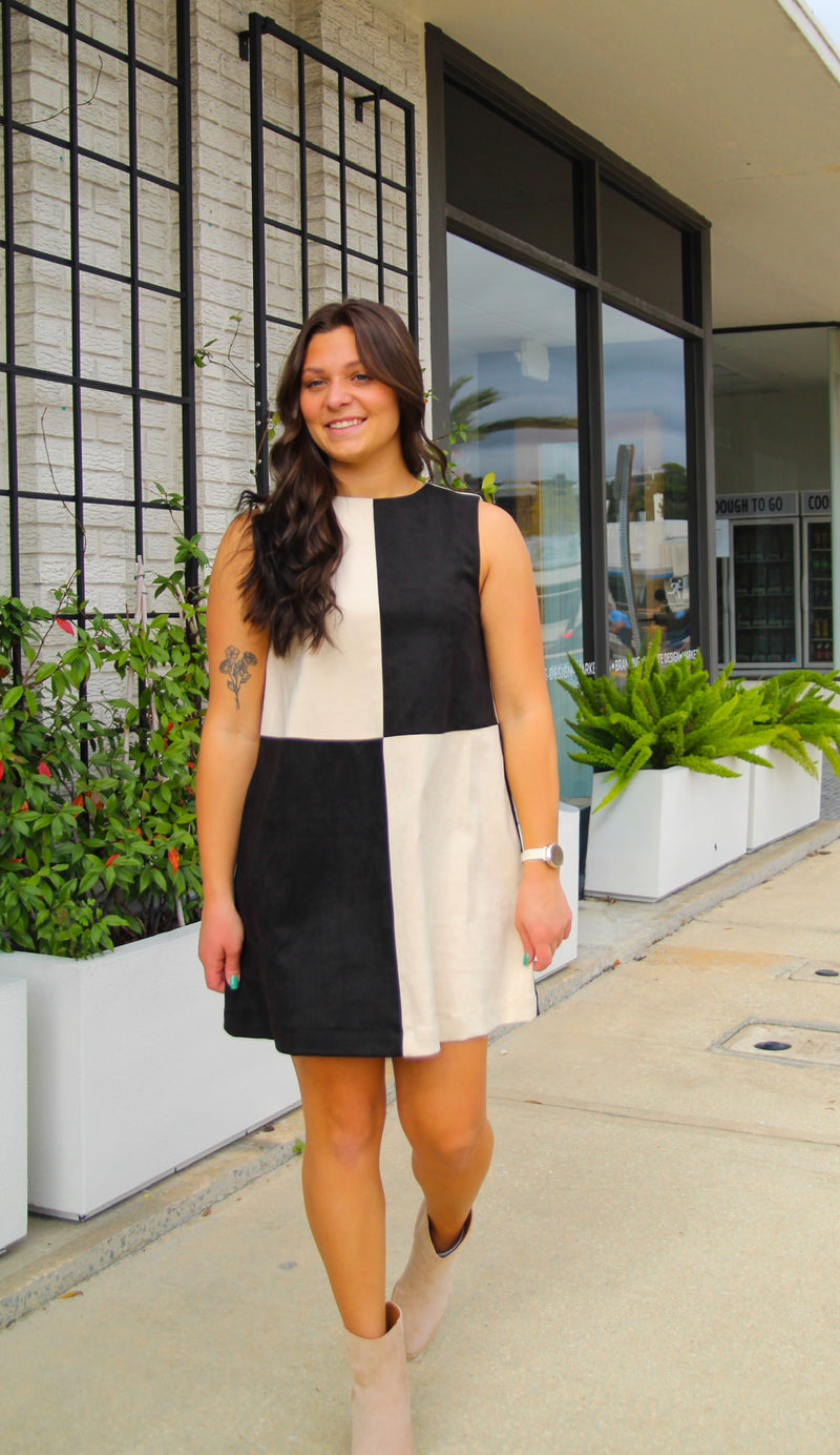 Suede Contrast Shift Dress