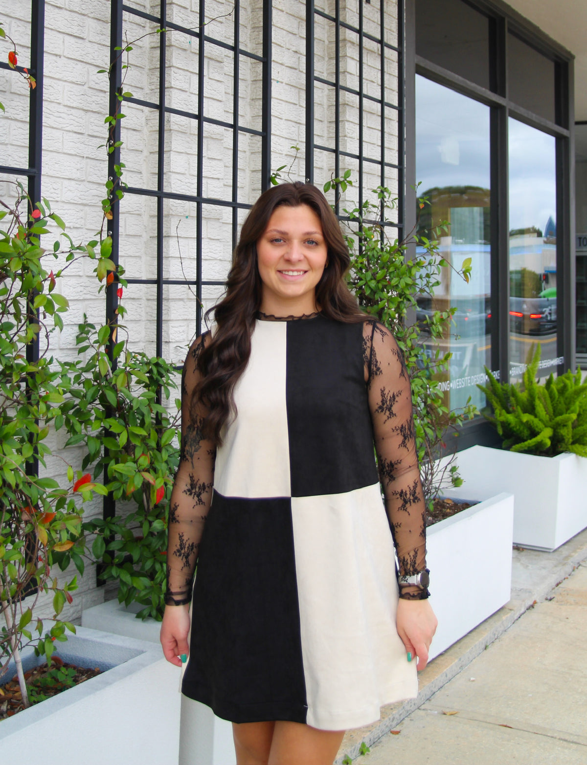 Suede Contrast Shift Dress