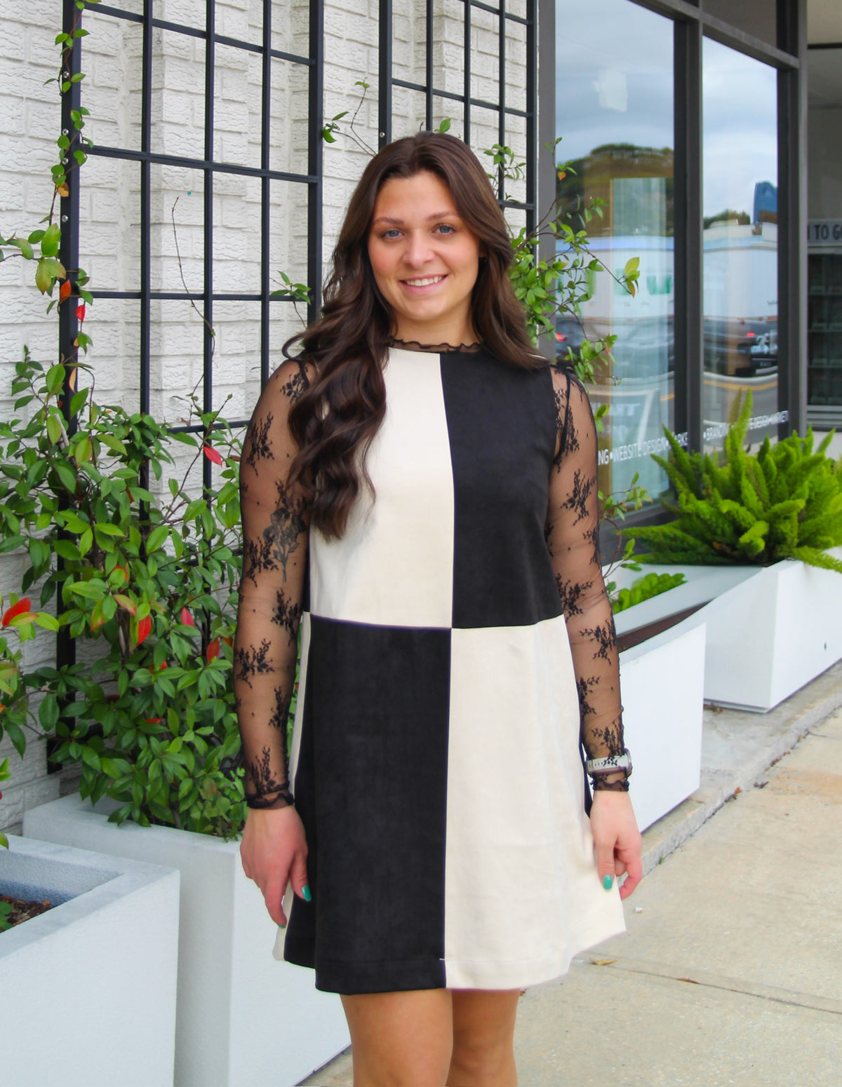 Suede Contrast Shift Dress