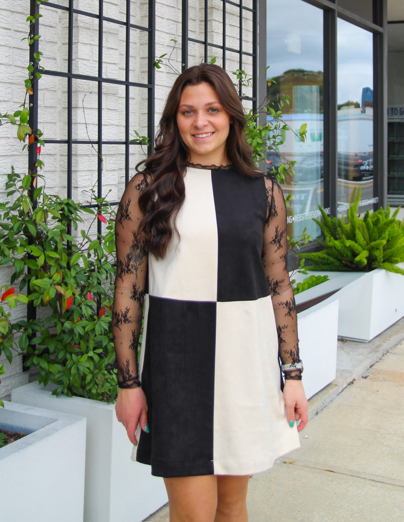 Suede Contrast Shift Dress