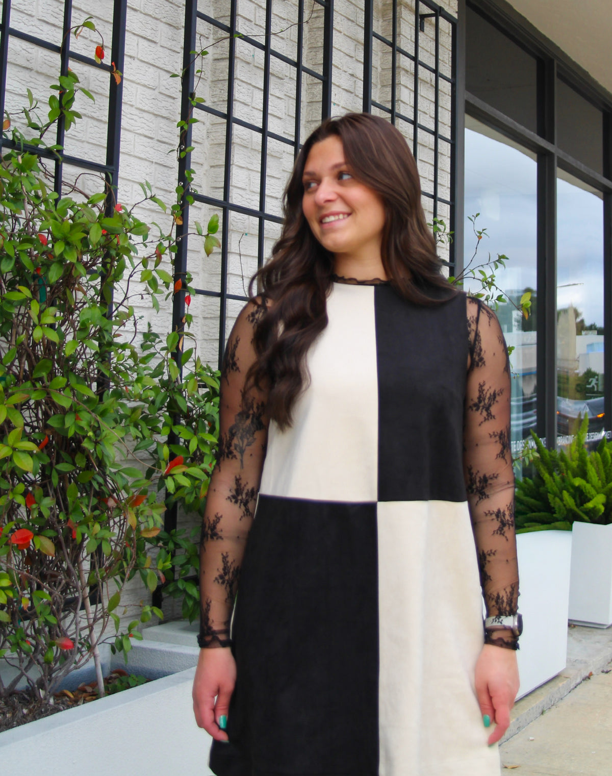 Suede Contrast Shift Dress