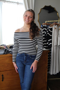 Off The Shoulder Striped Top - Black