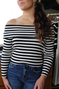 Off The Shoulder Striped Top - Black