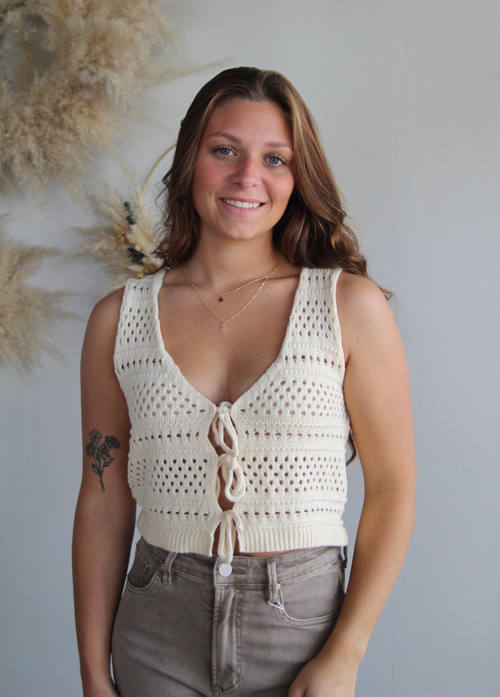 Crochet Bow Vest - Taupe