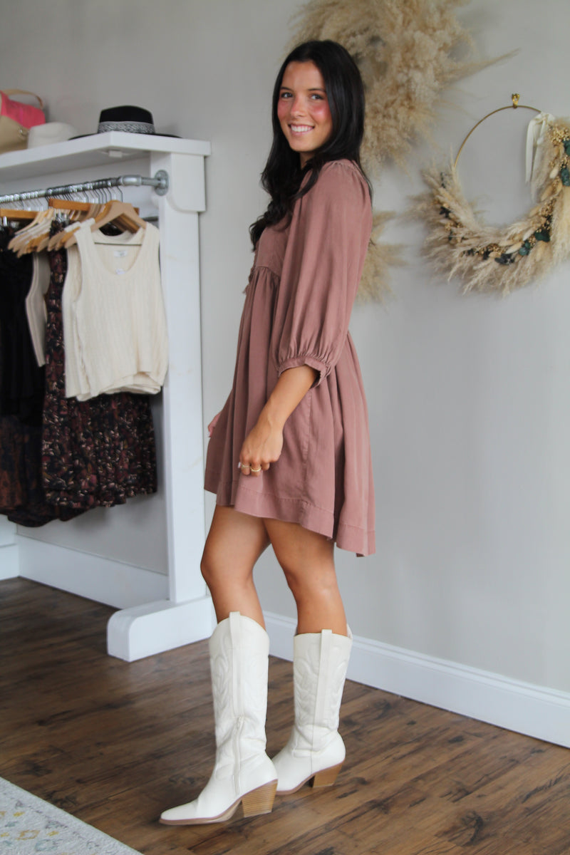 Alexis Empire Waist Dress - Nutshell Lilly Grace Alexis Empire Waist Dress - Nutshell Lilly Grace