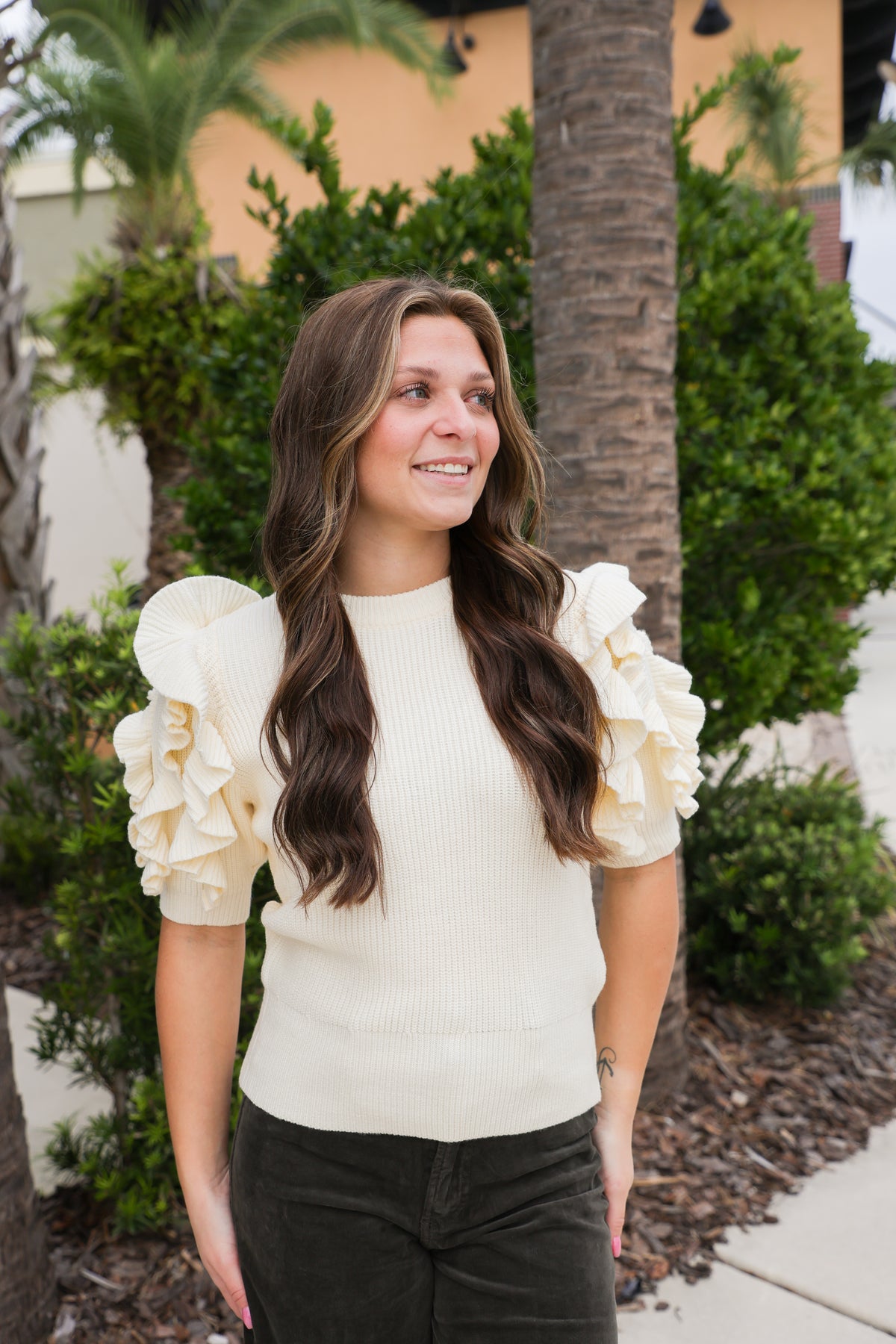 Mercy Ruffle Sleeve Top - Ivory