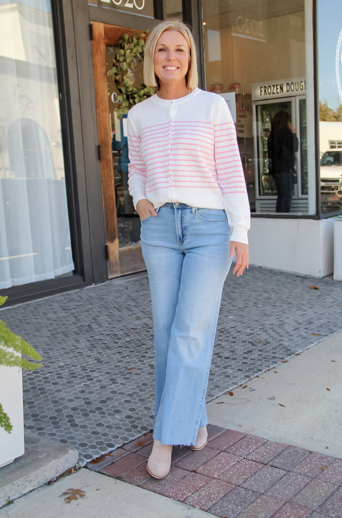 Pink Striped Cardigan