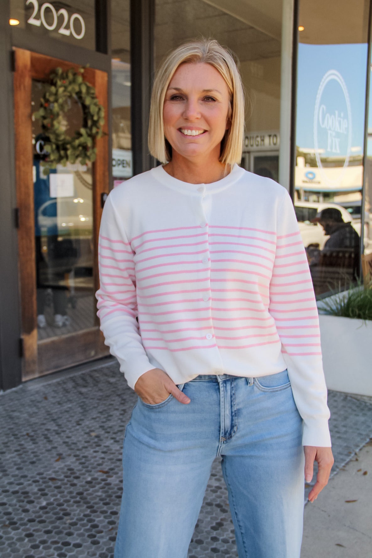 Pink Striped Cardigan