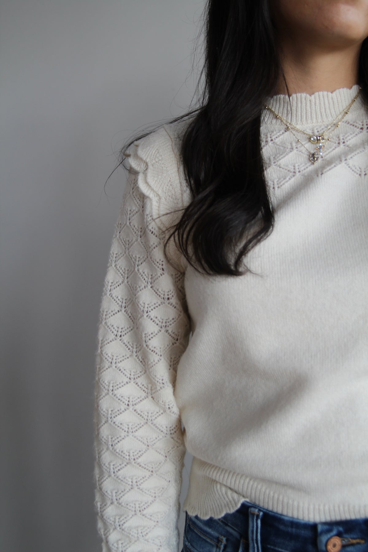 Paige Ruffle Sleeve Sweater - Cream