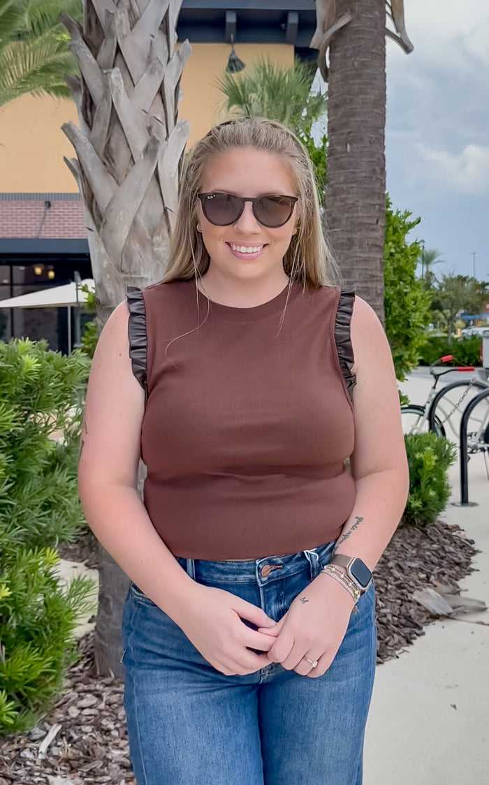 Bridget Ruffle Sleeve - Chocolate