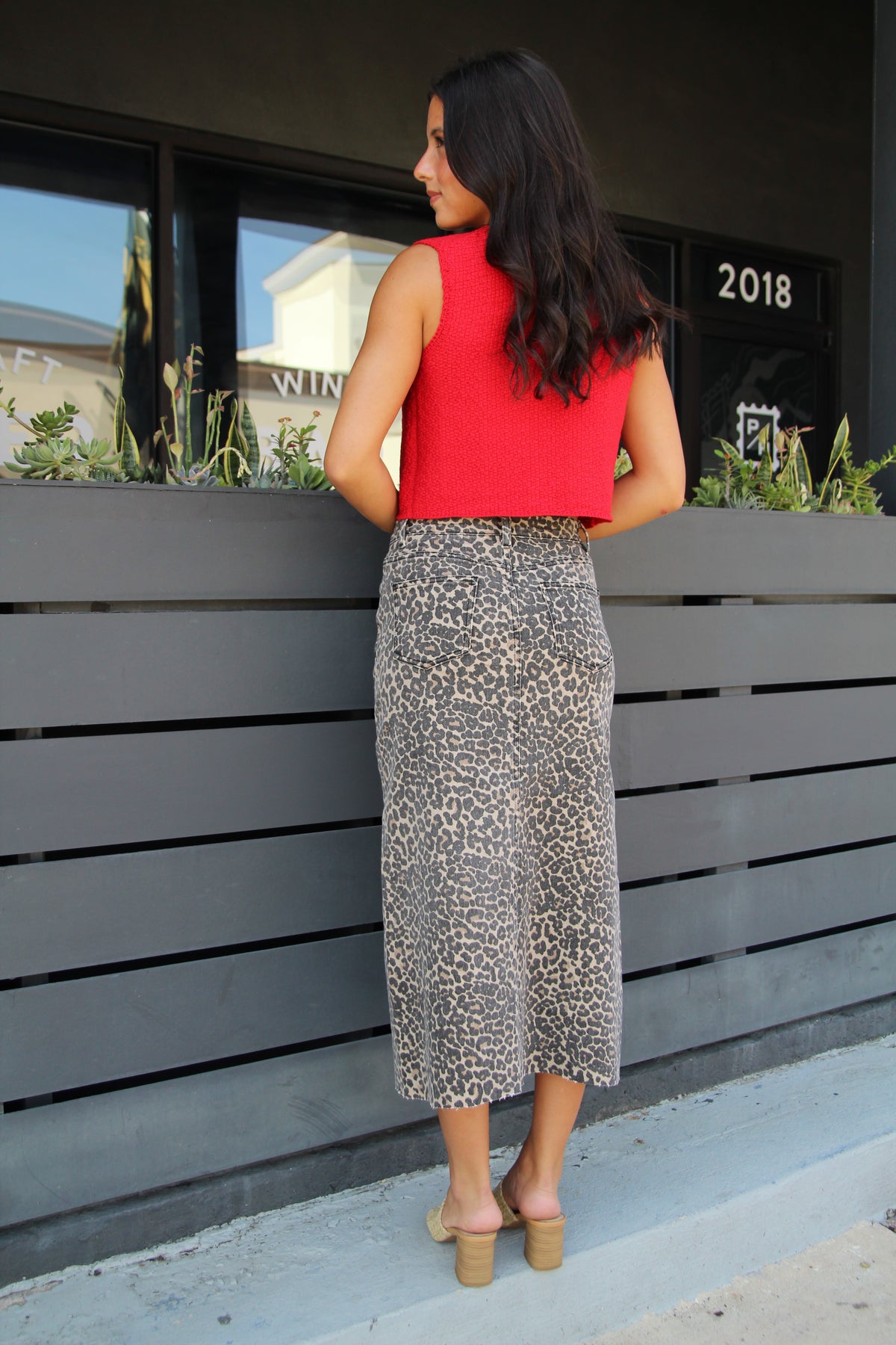 Leopard Slit Front Skirt