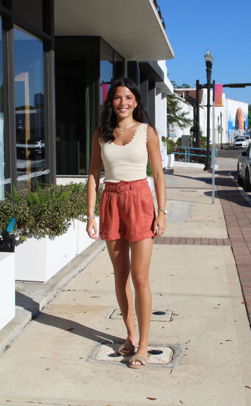 Scallop Knit Tank - Oatmeal