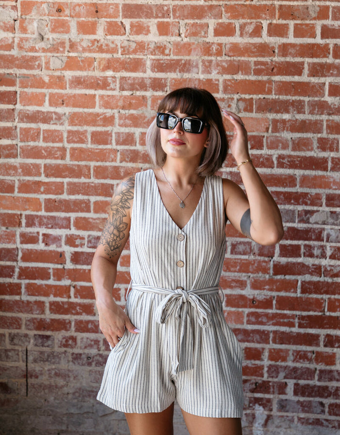Pinstriped Linen Romper