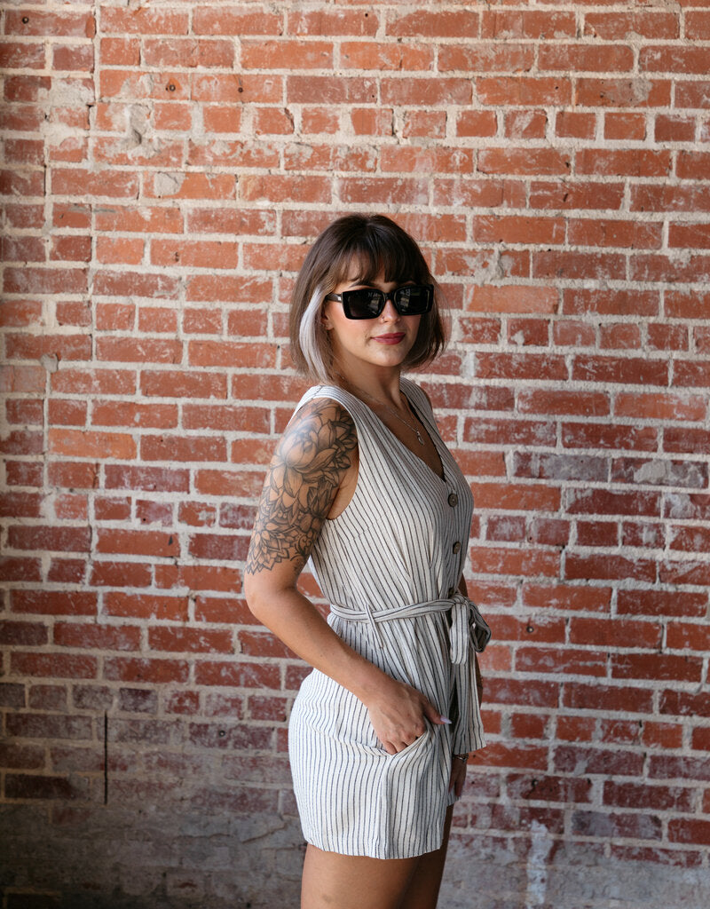 Pinstriped Linen Romper