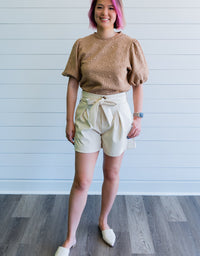 Cream Leather Shorts